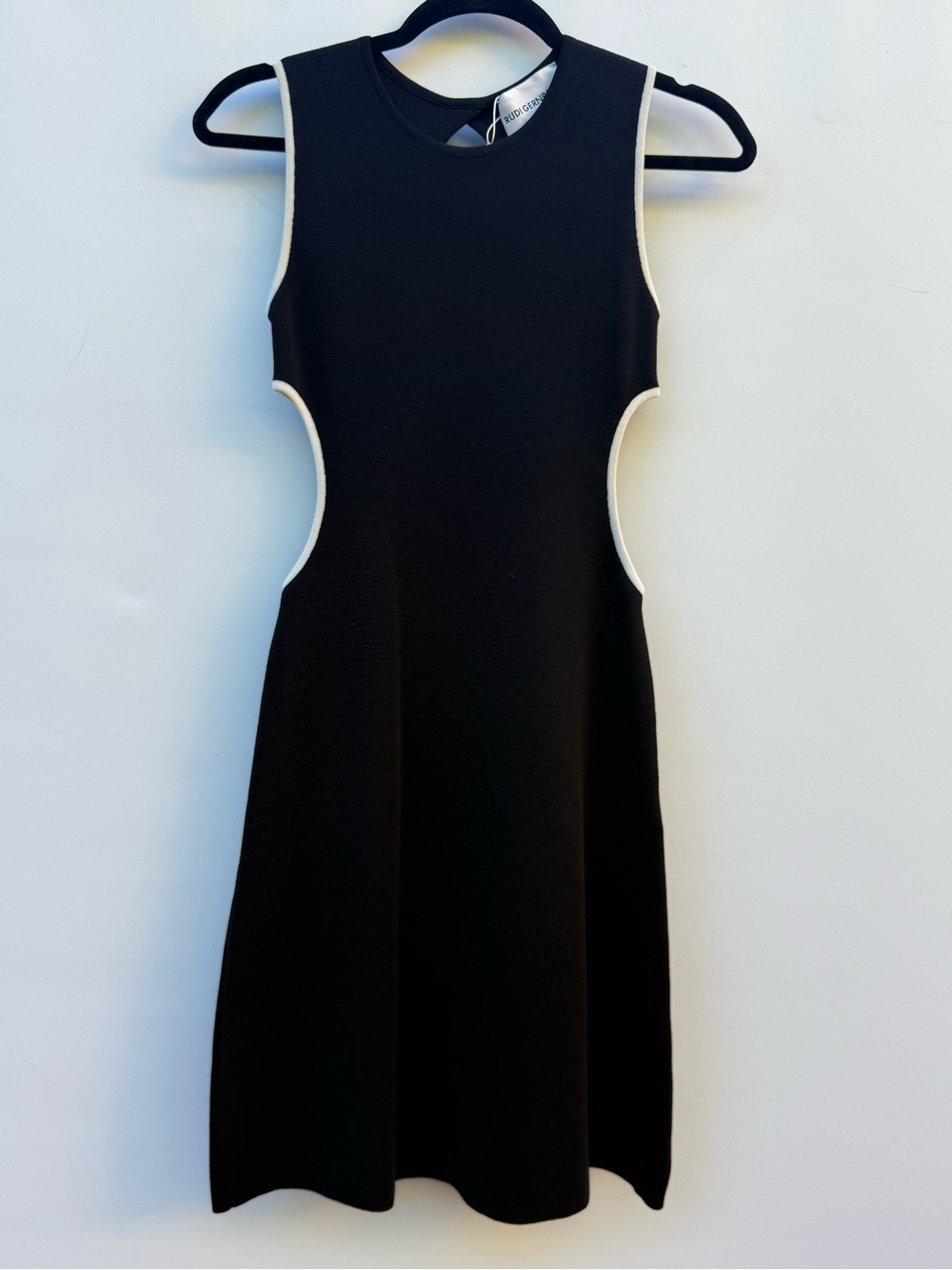NWOT Rudi Gernreich Sleeveless Black Midi Dress with White Contrast Trim Sz XS
